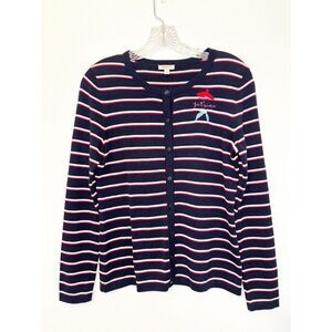 Talbots Petite Navy Striped Cardigan Je T’aime French